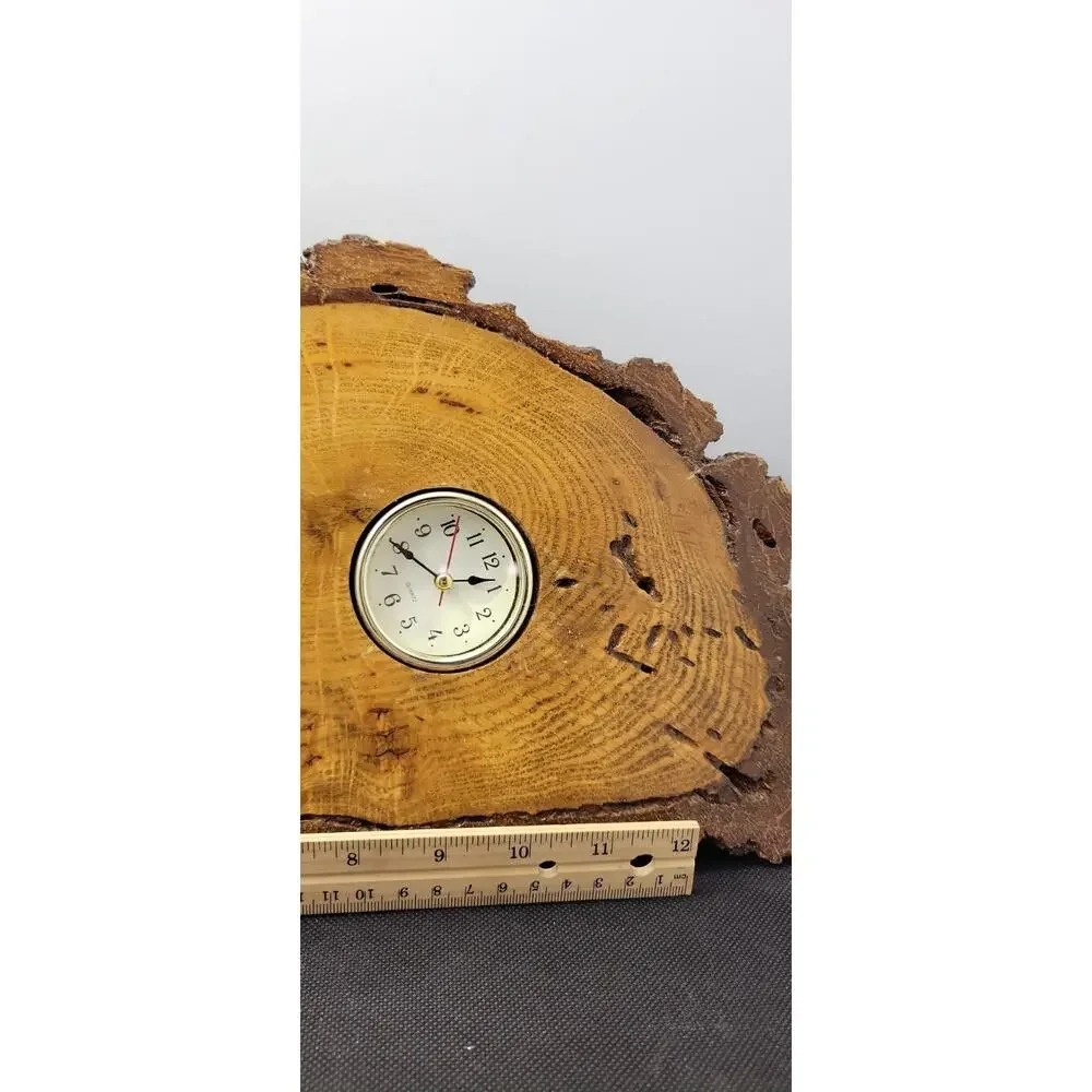Rustic Wood Slab Wall Clock Thermometer Natural Log Cabin Decor AS IS Untested